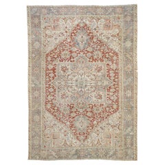 Distressed Antique Persian Heriz Rug, Modern Rustic Meets Patriotic Flair