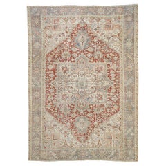 Distressed Antique Persian Heriz Rug, Modern Rustic Meets Patriotic Flair