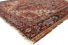 Distressed Antique Persian Heriz Rug with Mid-Century Modern Rustic Style