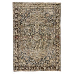 Distressed Antique Persian Heriz Rug with Mid-Century Modern Style