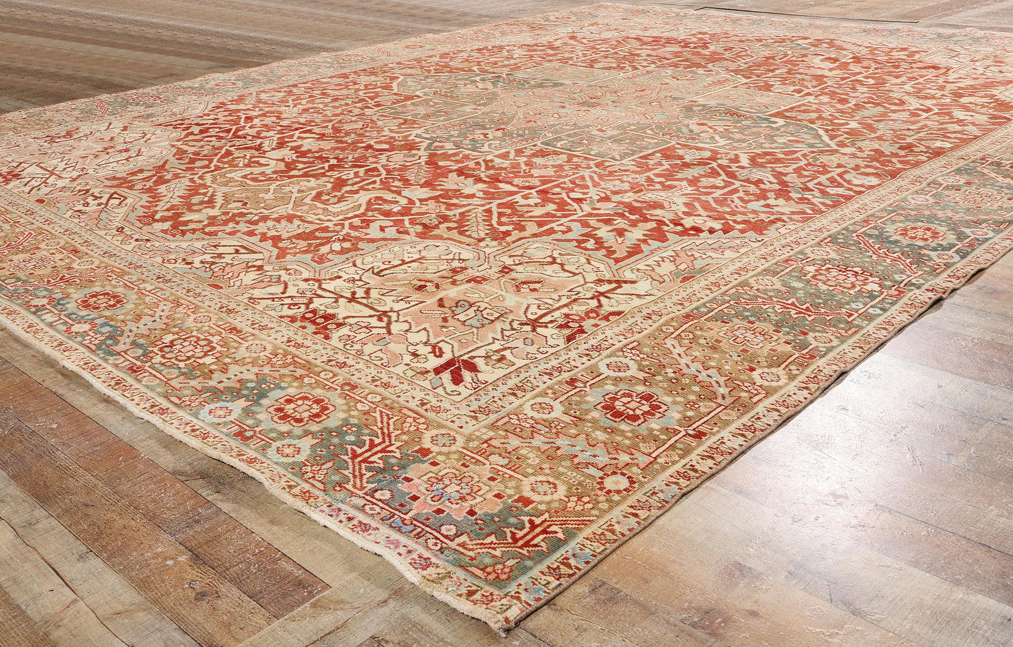 Tapis persan ancien Heriz de style traditionnel Bon état - En vente à Dallas, TX