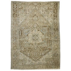 Distressed Antique Persian Heriz Rug with Rustic Puritan Chippendale Style