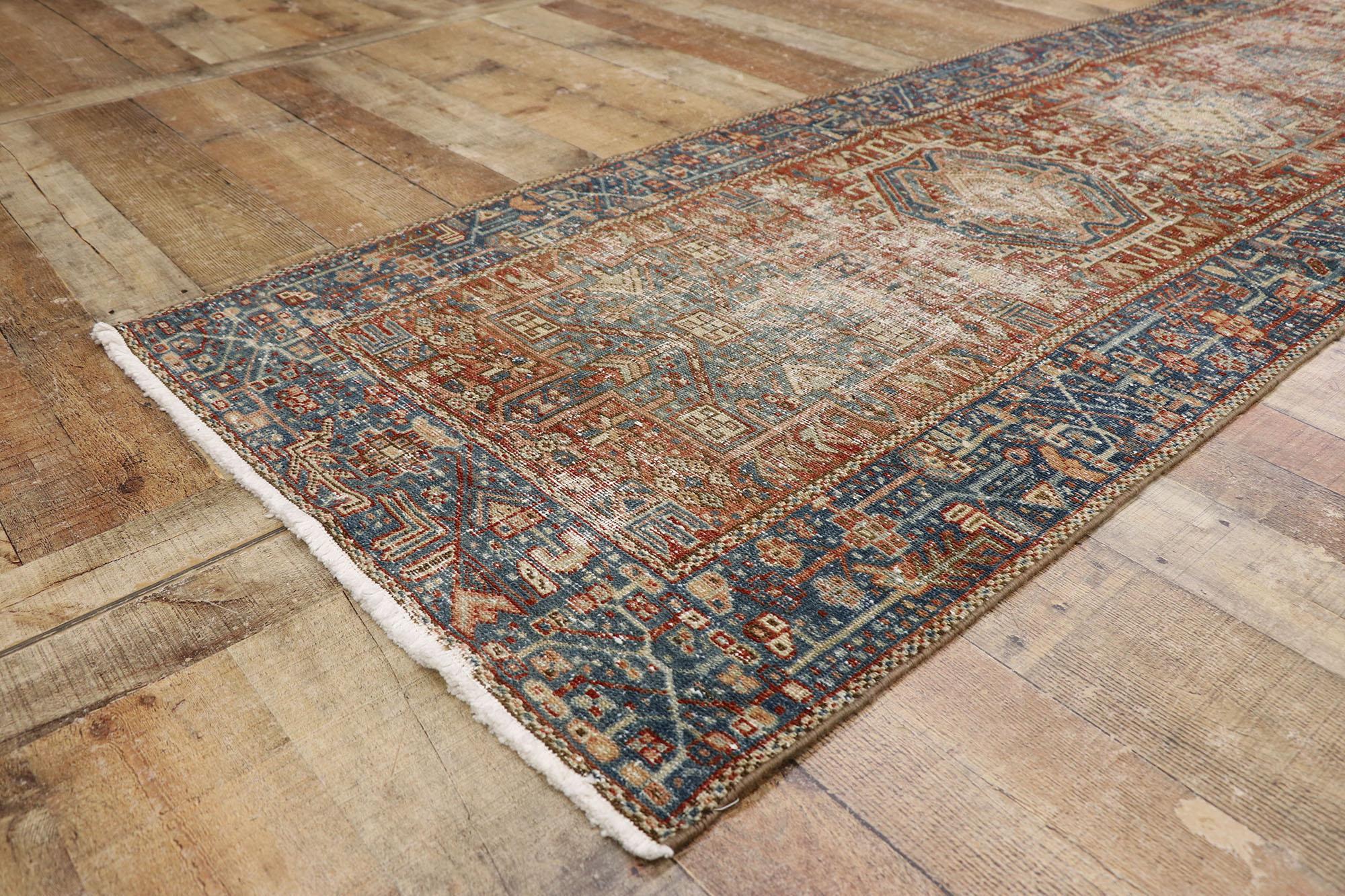 20th Century Distressed Antique Persian Heriz Runner with Rustic Tribal Style For Sale