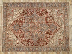 Distressed Antique Persian Heriz Style Rug with Rustic Federal Style