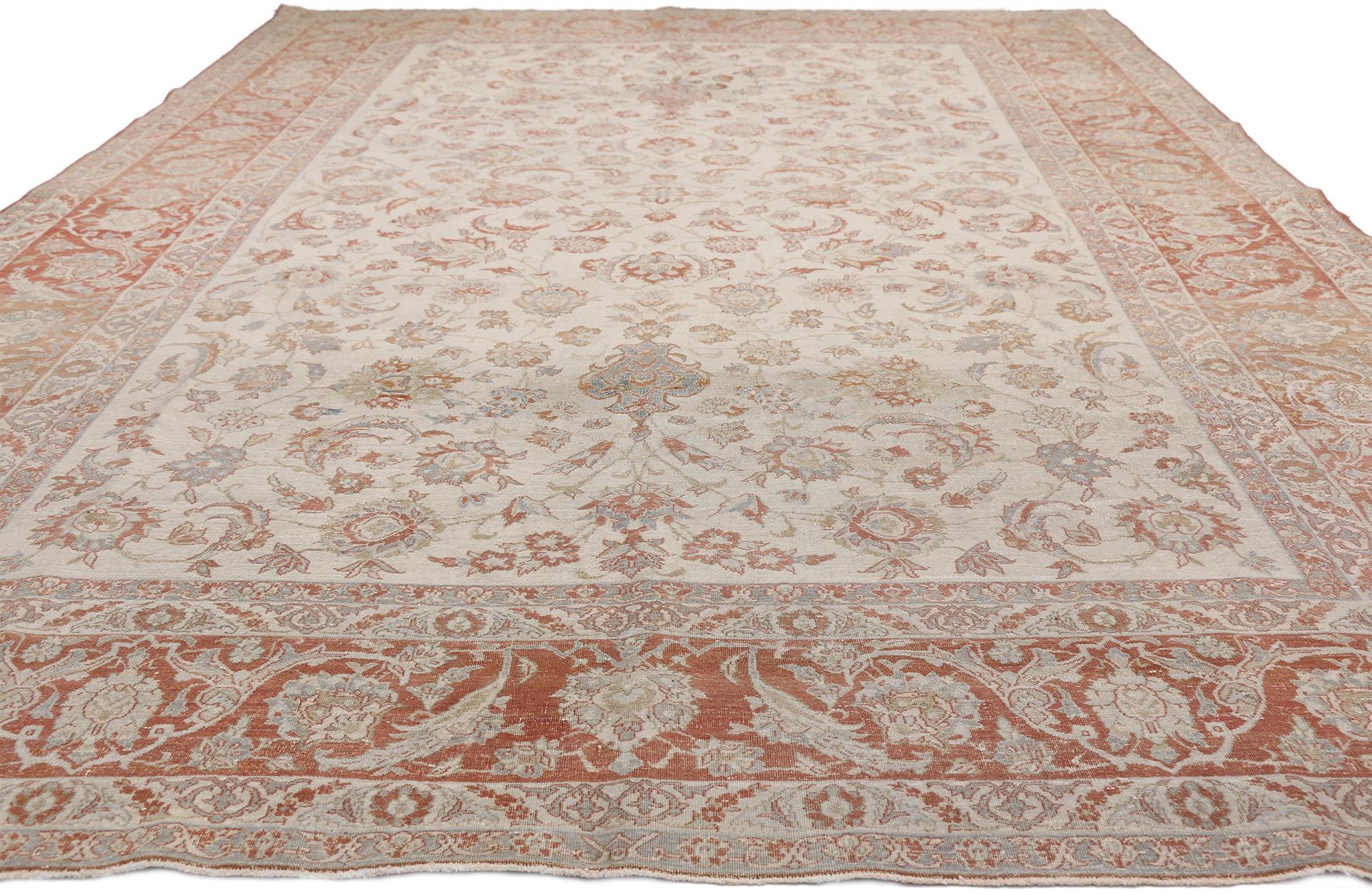 Turkish Distressed Antique Persian Isfahan Rug, Rustic Charm Meets Patriotic Flair For Sale