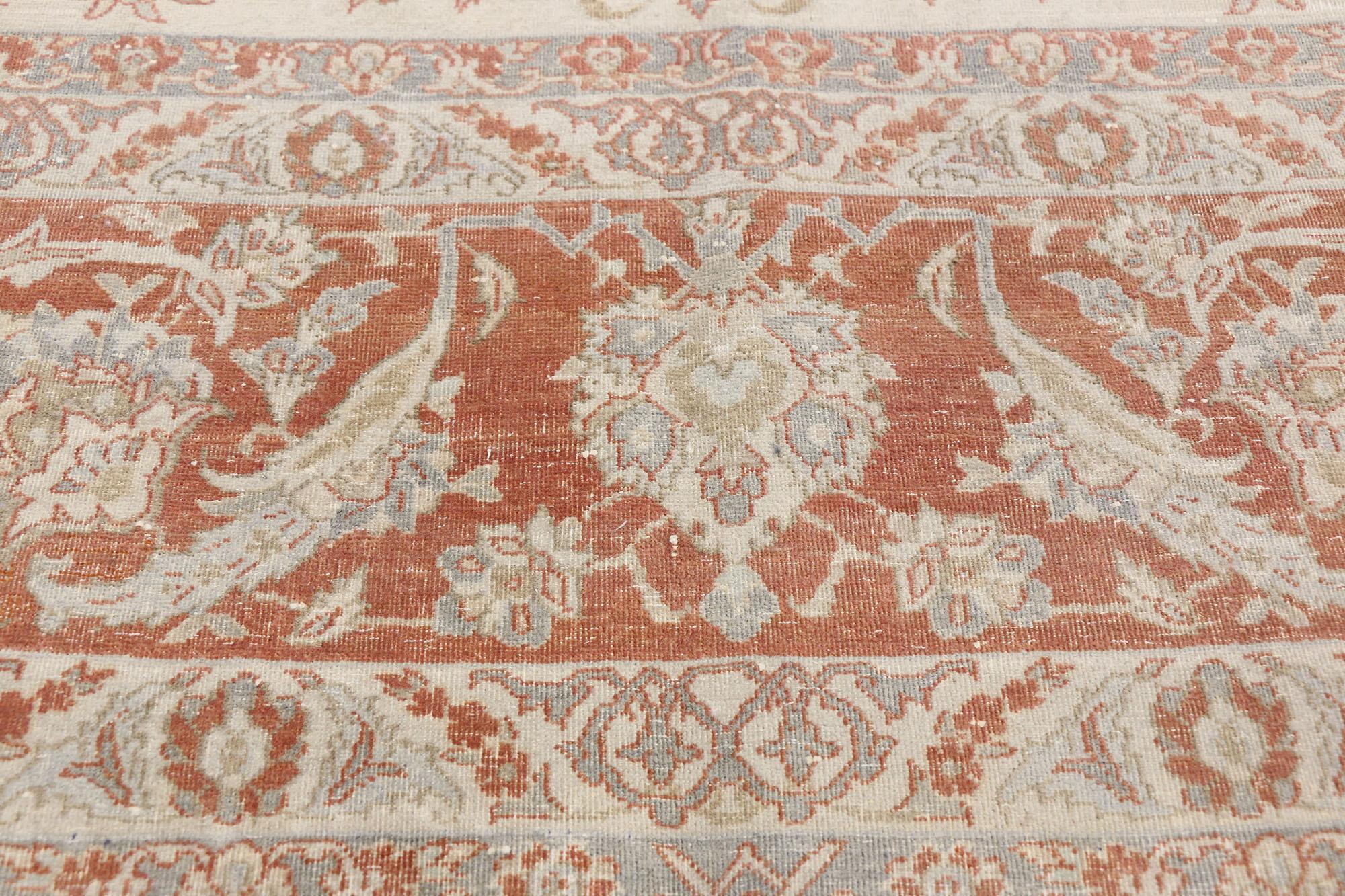 Hand-Knotted Distressed Antique Persian Isfahan Rug, Rustic Charm Meets Patriotic Flair For Sale
