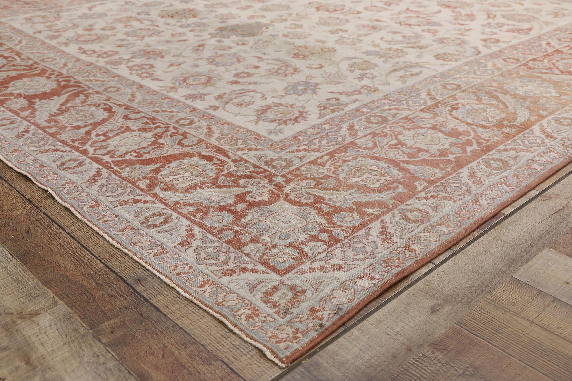 Wool Distressed Antique Persian Isfahan Rug, Rustic Charm Meets Patriotic Flair For Sale
