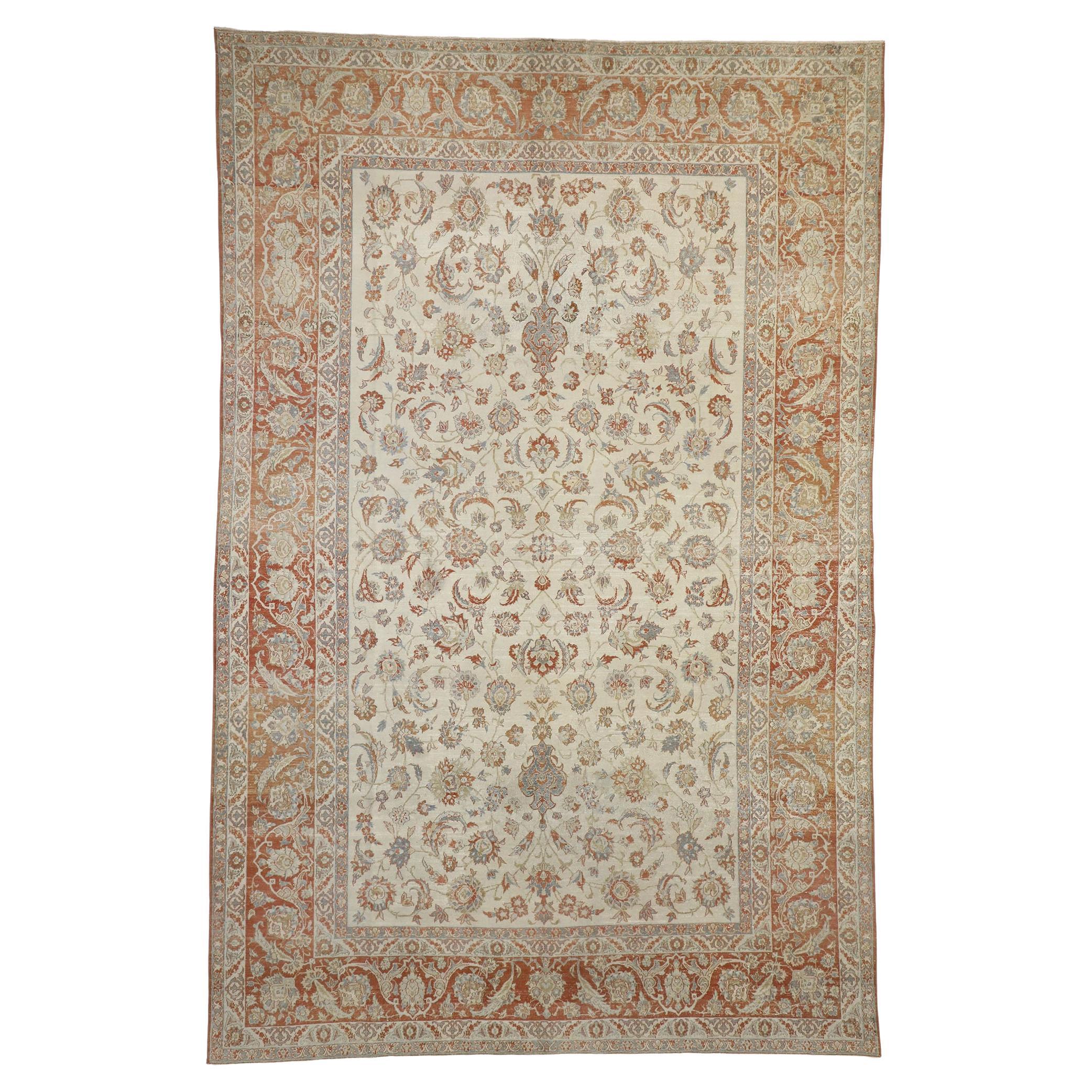 Distressed Antique Persian Isfahan Rug, Rustic Charm Meets Patriotic Flair For Sale