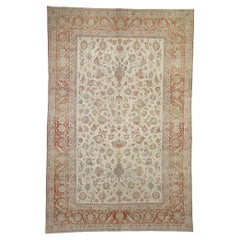 Distressed Antique Persian Isfahan Rug, Rustic Charm Meets Patriotic Flair