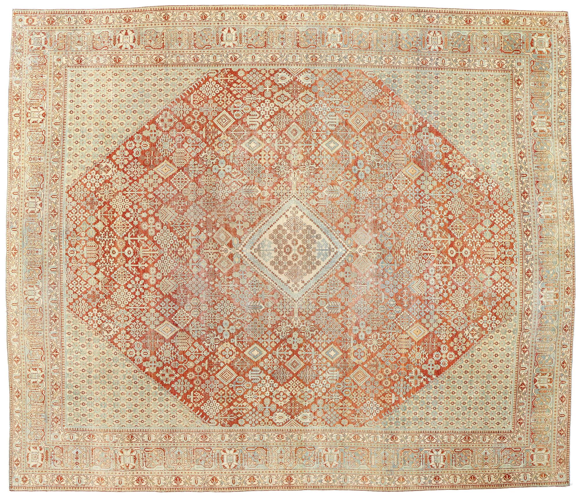 Distressed Antique Persian Joshegan Rug, 10'11 x 12'10 For Sale 2