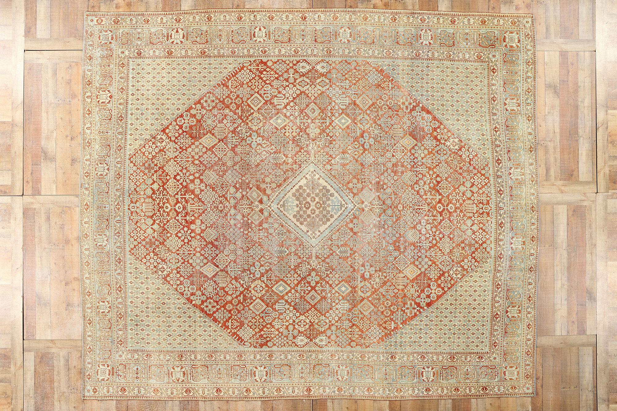Distressed Antique Persian Joshegan Rug, 10'11 x 12'10 For Sale 1