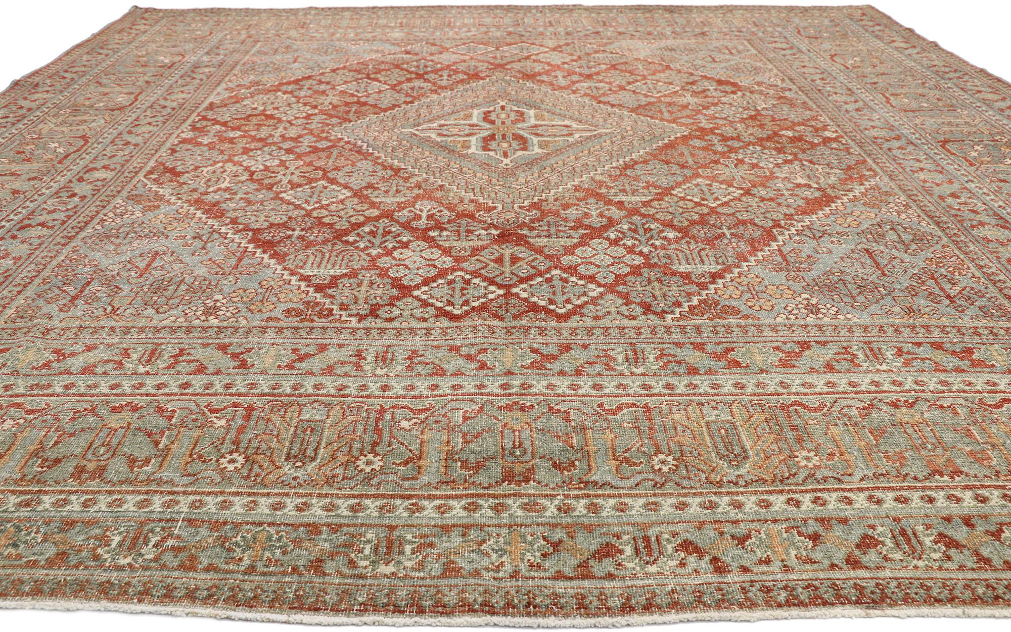 Malayer Distressed Antique Persian Joshegan Design Rug with Relaxed Rustic Federal Style