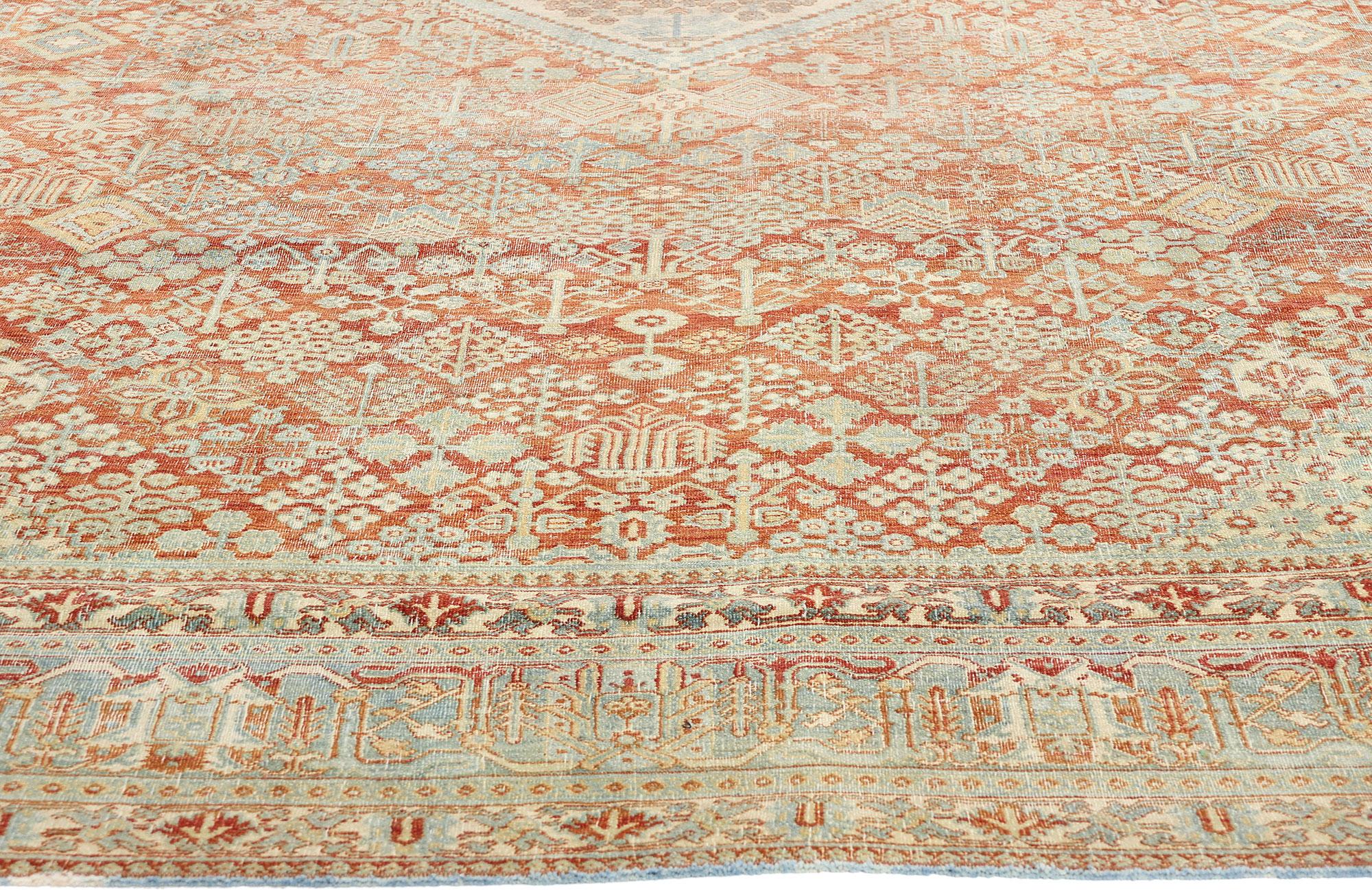 Federal Distressed Antique Persian Joshegan Rug, 10'11 x 12'10 For Sale