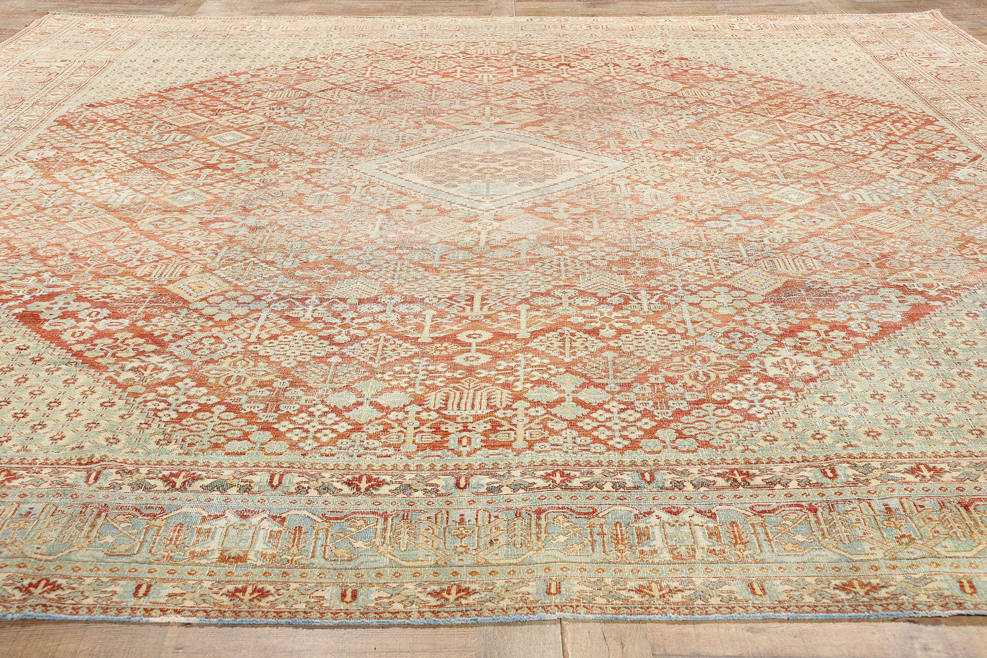 Wool Distressed Antique Persian Joshegan Rug, 10'11 x 12'10 For Sale