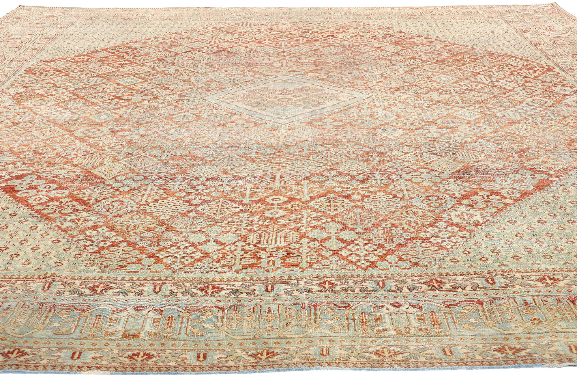 Hand-Knotted Distressed Antique Persian Joshegan Rug, 10'11 x 12'10 For Sale