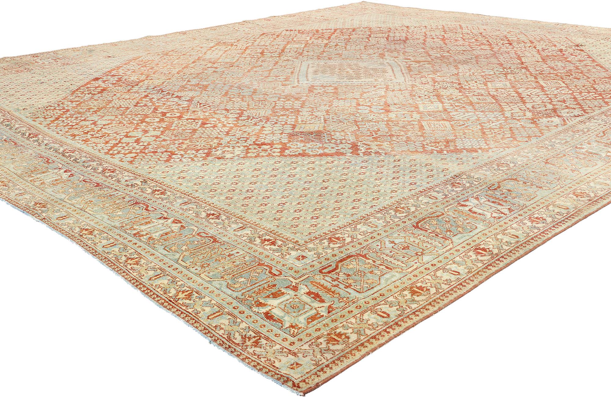 52558 Antique Persian Joshegan Rug, 10'11 x 12'10. Antique-washed Persian Joshegan rugs refer to rugs that have undergone a washing process to give them an aged or antique appearance. This washing process involves  softening the colors and creating