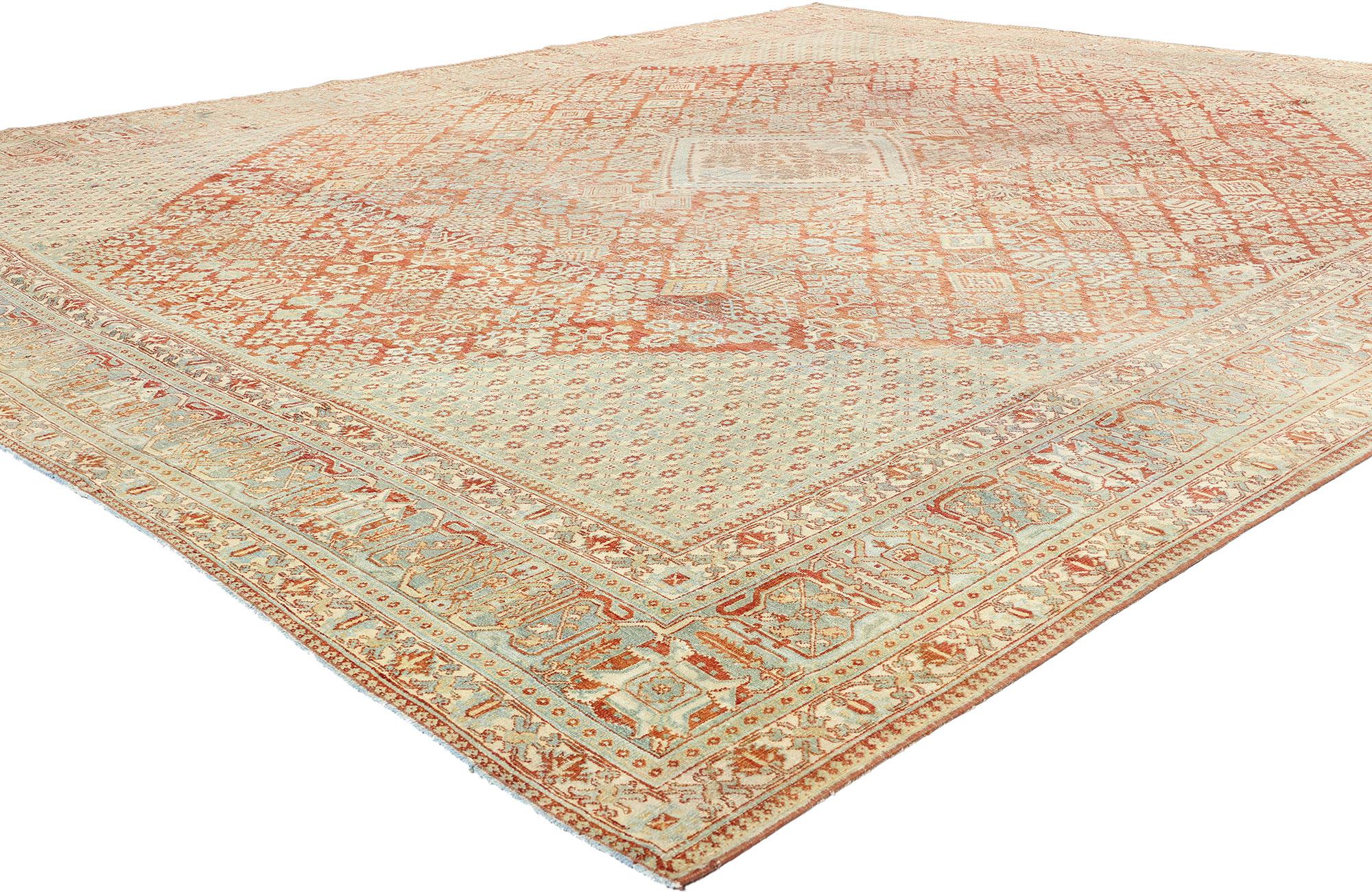 52558 Antiker persischer Joshegan-Teppich, 10'11 x 12'10. Als antik gewaschene persische Joshegan-Teppiche werden Teppiche bezeichnet, die einem Waschprozess unterzogen wurden, um ihnen ein gealtertes oder antikes Aussehen zu verleihen. Dieser