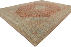 Distressed Antique Persian Joshegan Rug with Modern Rustic English Style