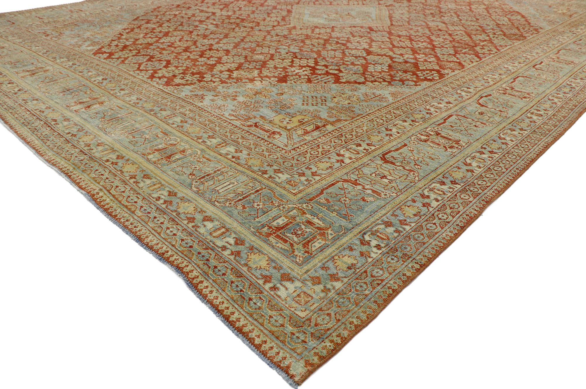 Turkish Distressed Antique Persian Joshegan Rug with Modern Rustic English Style For Sale