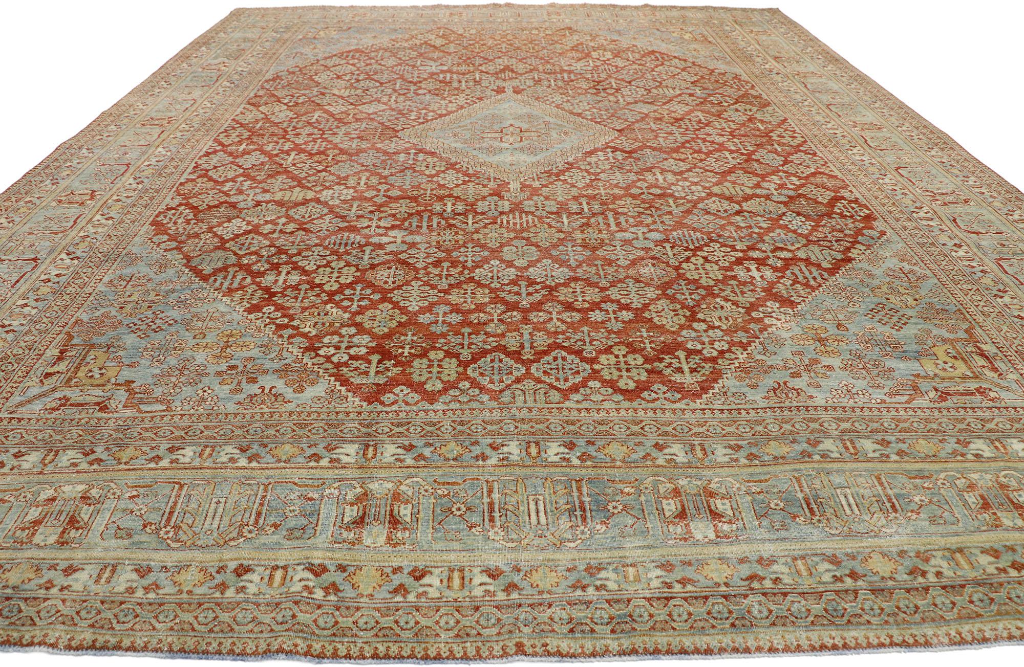 Hand-Knotted Distressed Antique Persian Joshegan Rug with Modern Rustic English Style For Sale