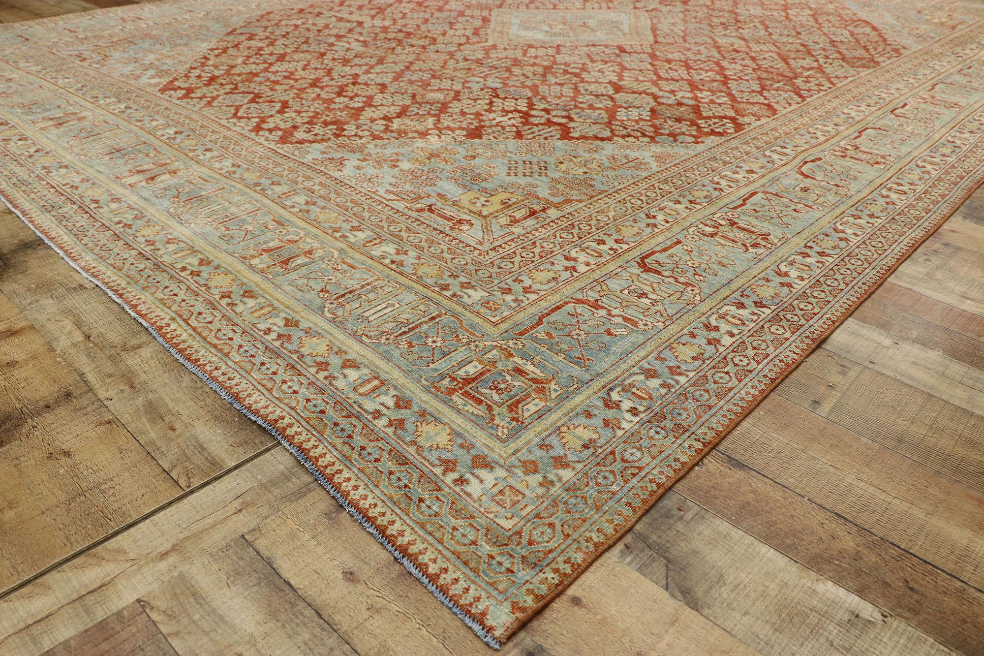 Wool Distressed Antique Persian Joshegan Rug with Modern Rustic English Style For Sale