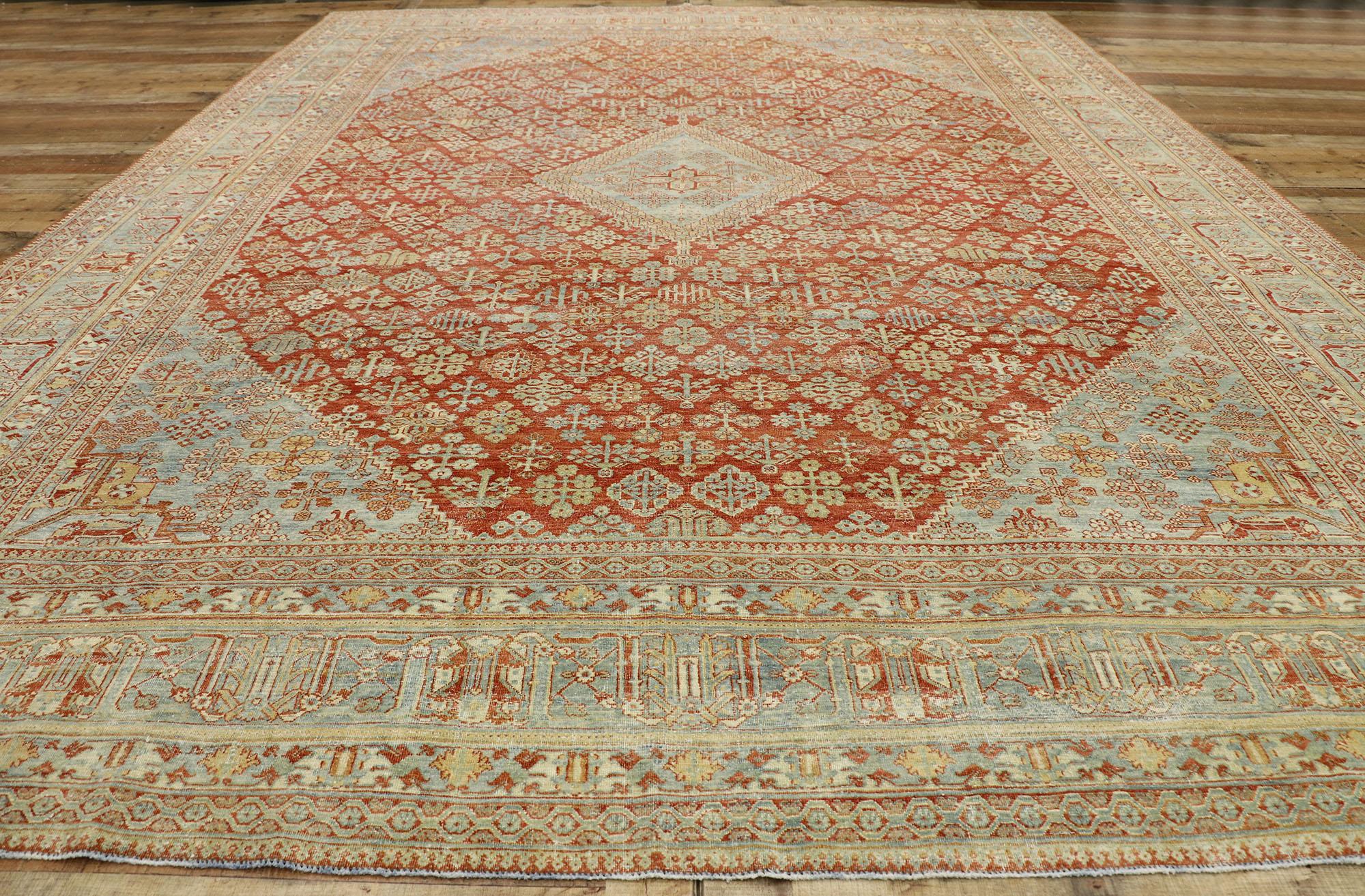Distressed Antique Persian Joshegan Rug with Modern Rustic English Style For Sale 1
