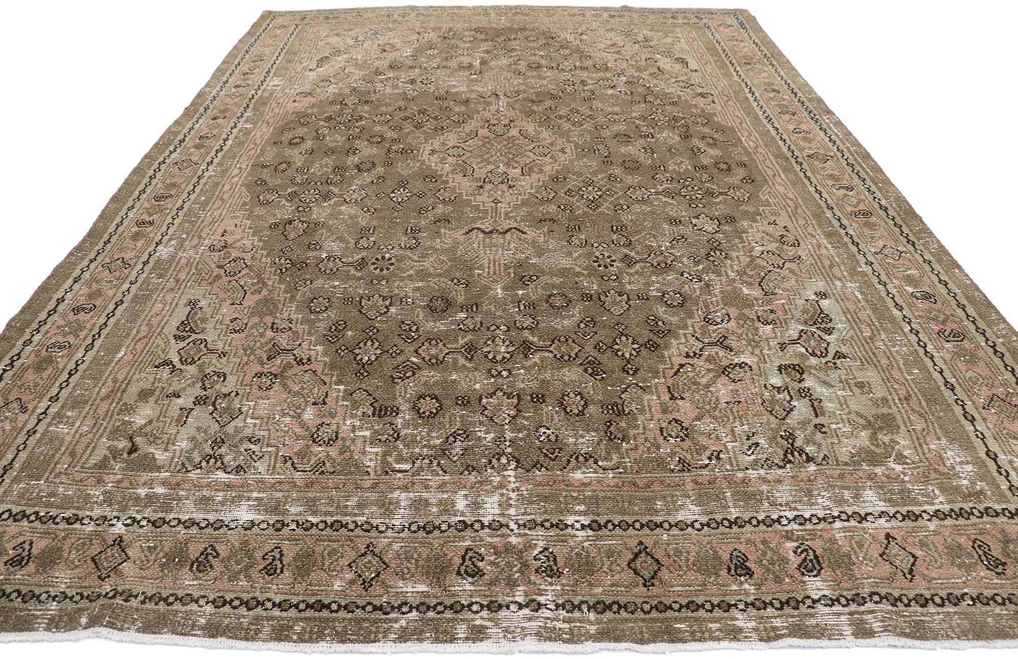 Malayer Distressed Antique Persian Joshegan Rug with Rustic Arts & Crafts Style For Sale