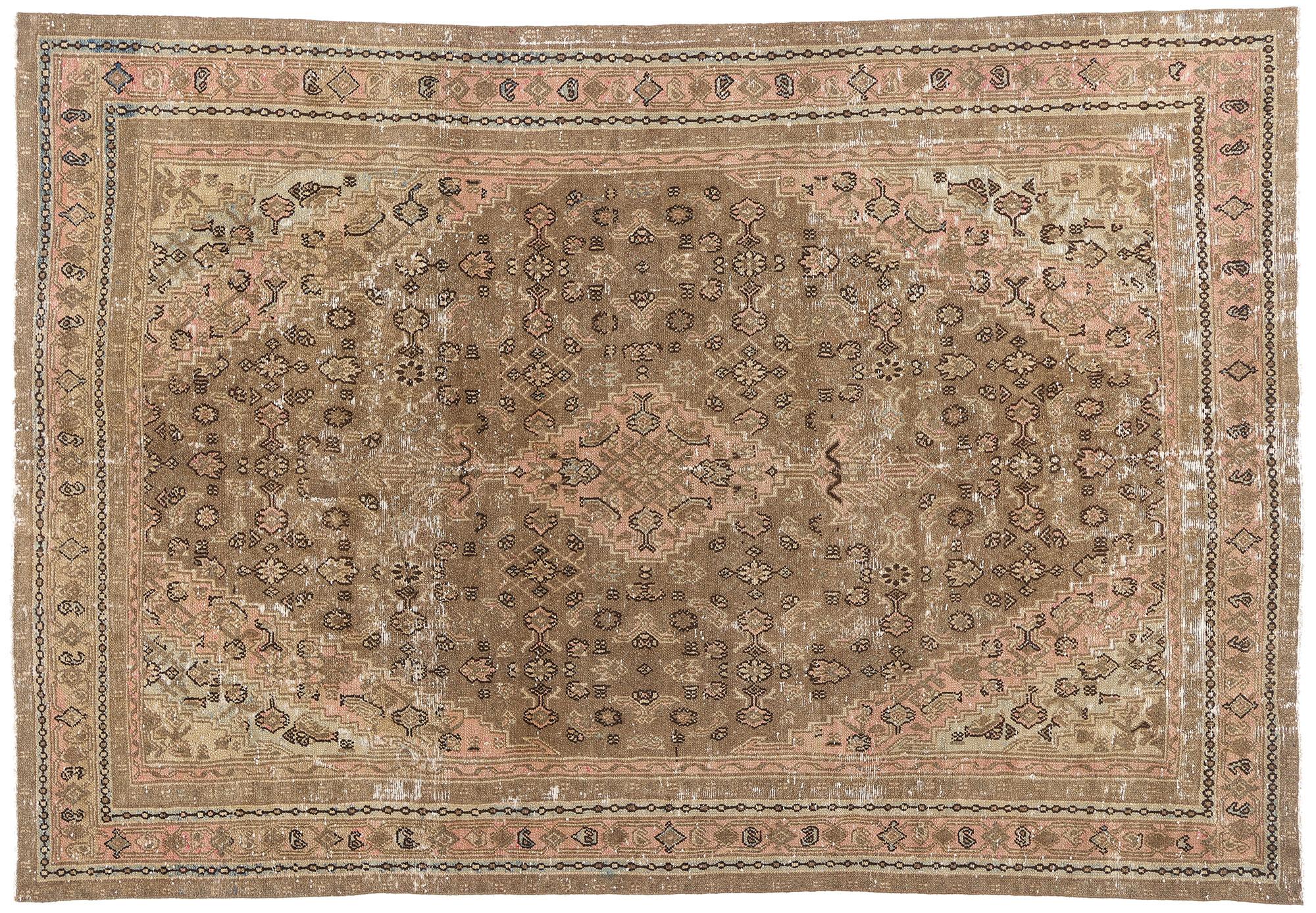 Antique Earth-Tone Persian Joshegan Rug with Modern Rustic Style For Sale 2