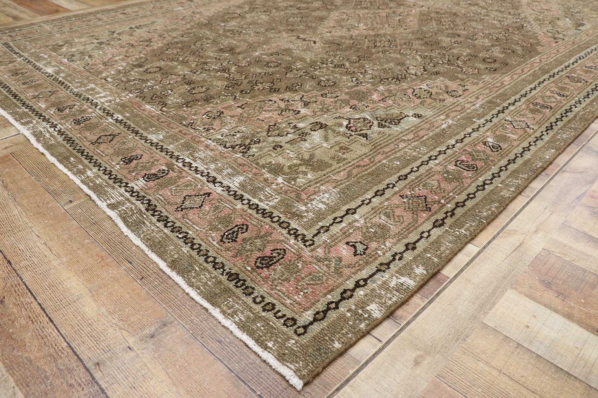 20th Century Distressed Antique Persian Joshegan Rug with Rustic Arts & Crafts Style For Sale