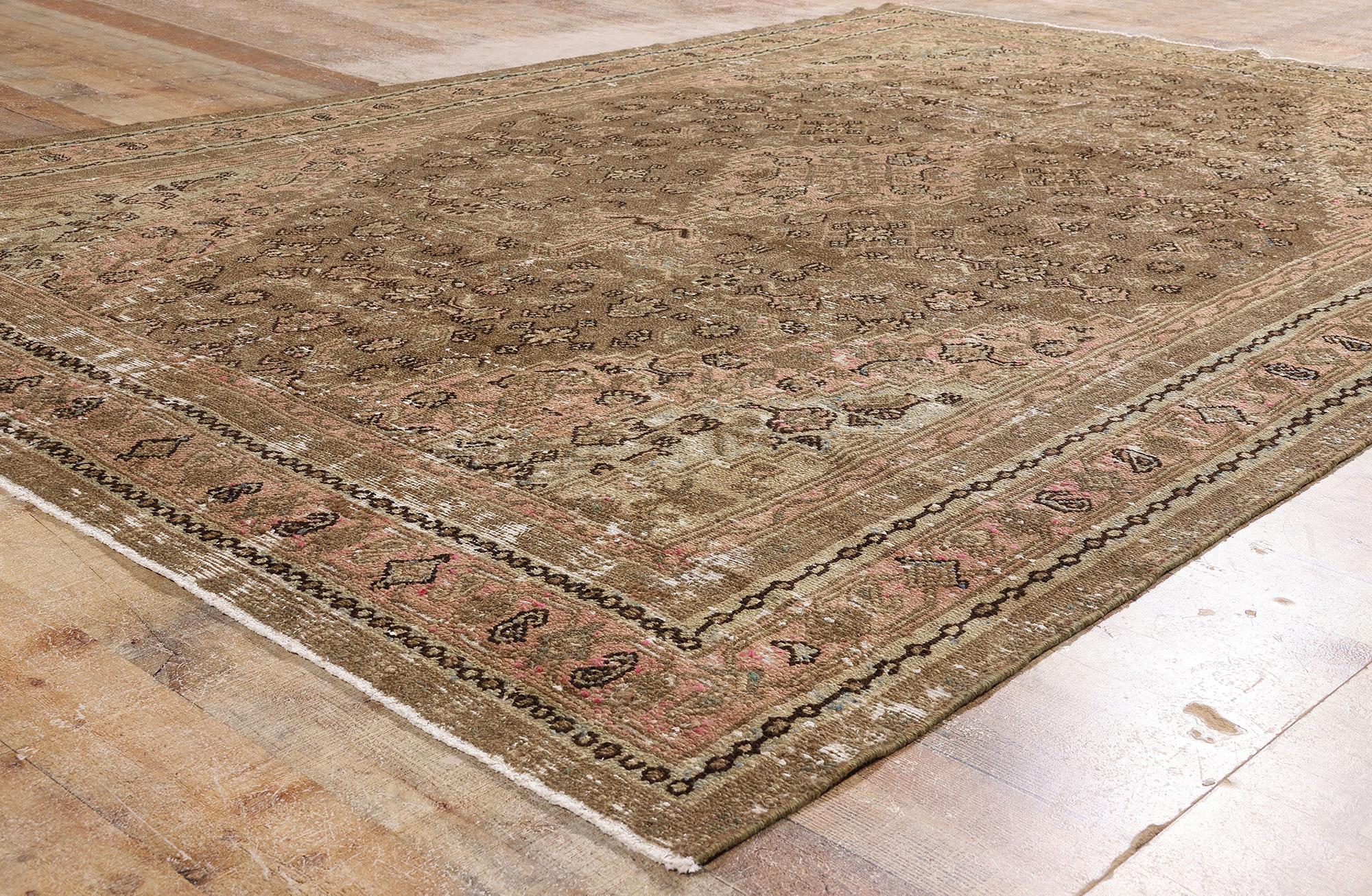 Malayer Antique Earth-Tone Persian Joshegan Rug with Modern Rustic Style For Sale