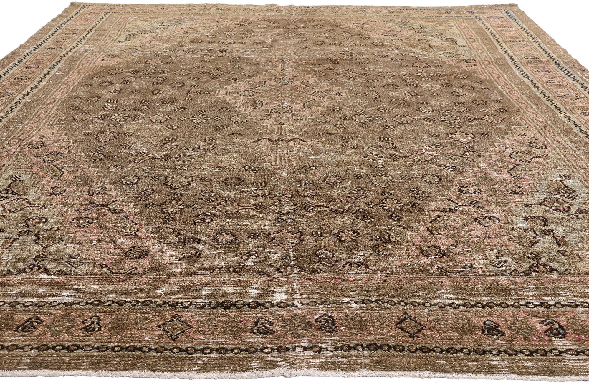 Hand-Knotted Antique Earth-Tone Persian Joshegan Rug with Modern Rustic Style For Sale