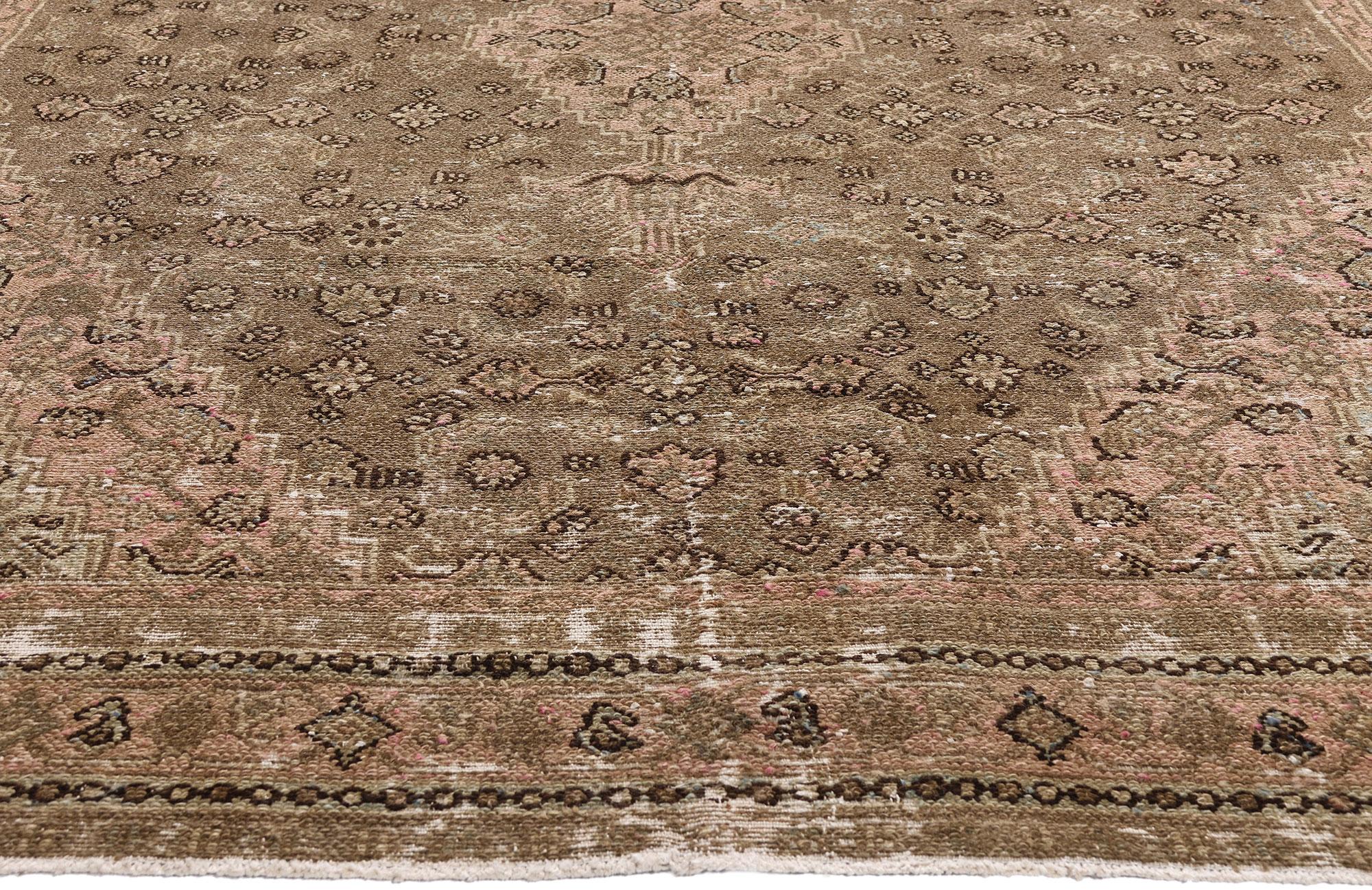 20th Century Antique Earth-Tone Persian Joshegan Rug with Modern Rustic Style For Sale