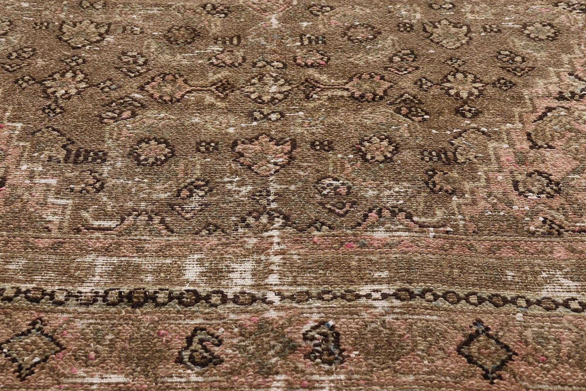 Wool Antique Earth-Tone Persian Joshegan Rug with Modern Rustic Style For Sale