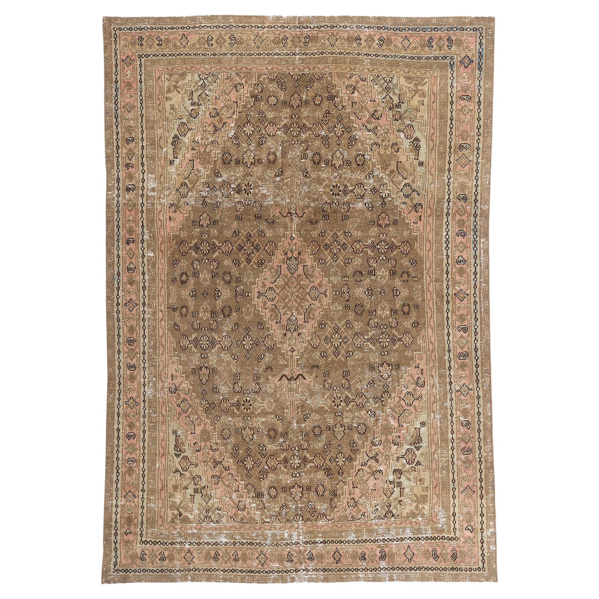 Tapis persan Joshegan ancien vieilli de style rustique Arts & Crafts