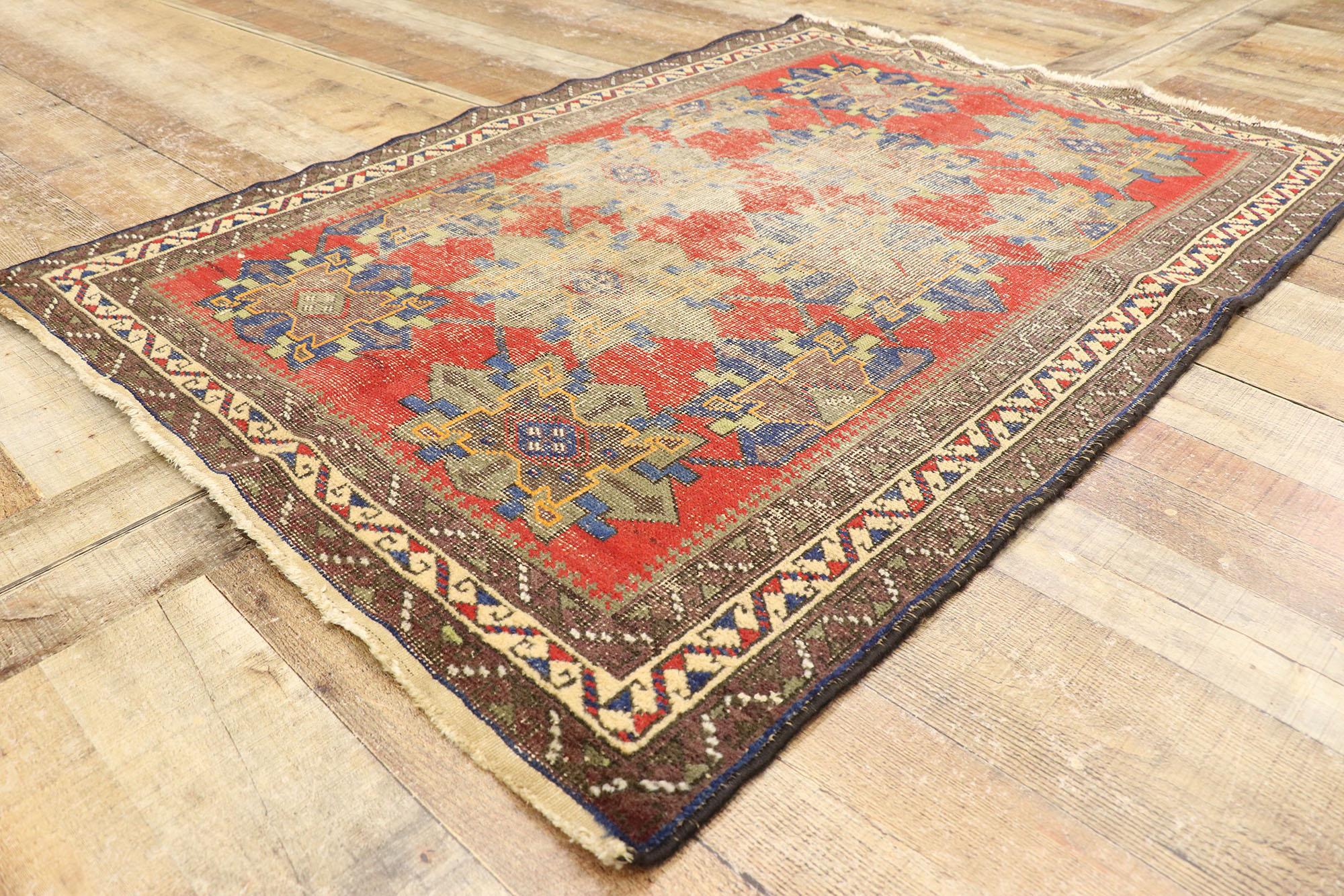 20th Century Distressed Antique Persian Karabakh Rug with Modern Rustic Style For Sale