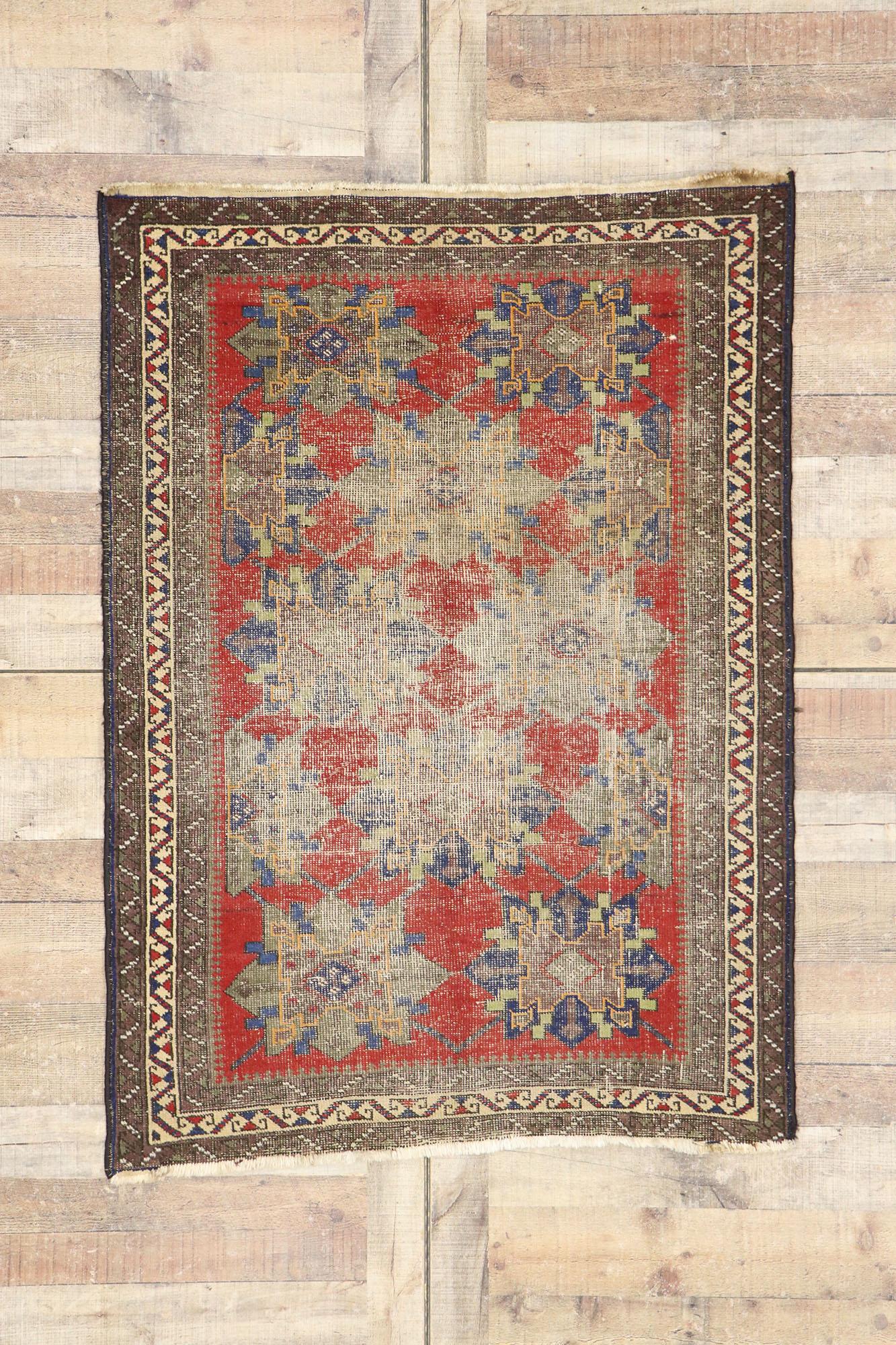 Distressed Antique Persian Karabakh Rug with Modern Rustic Style For Sale 1