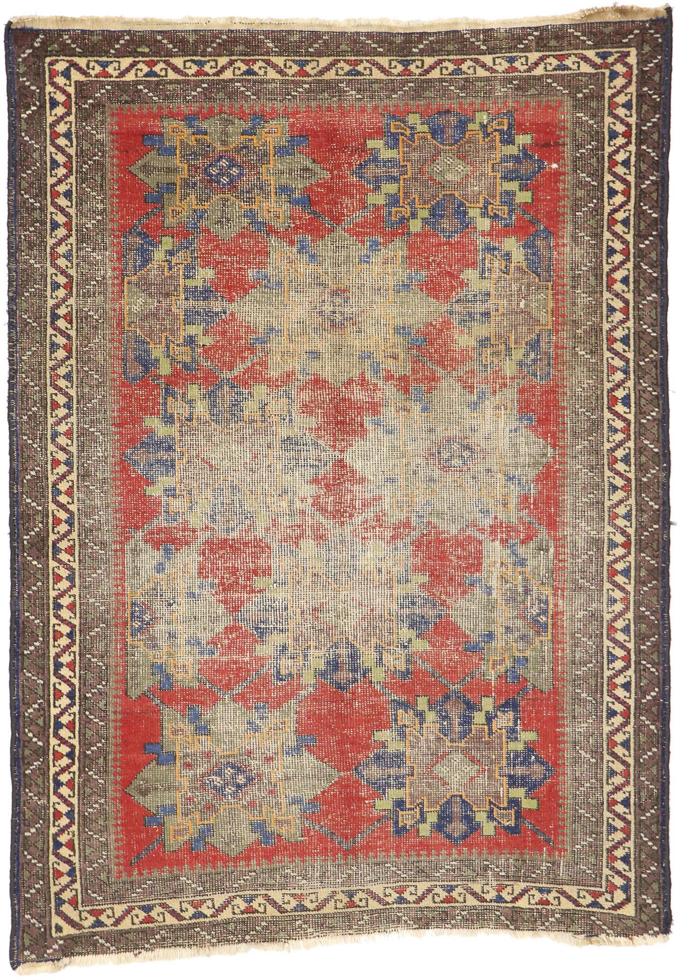 Distressed Antique Persian Karabakh Rug with Modern Rustic Style For Sale 2