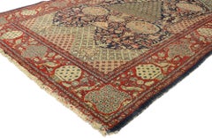 Distressed Antique Persian Kashan Mille-Fleurs Prayer Rug with Art Nouveau Style