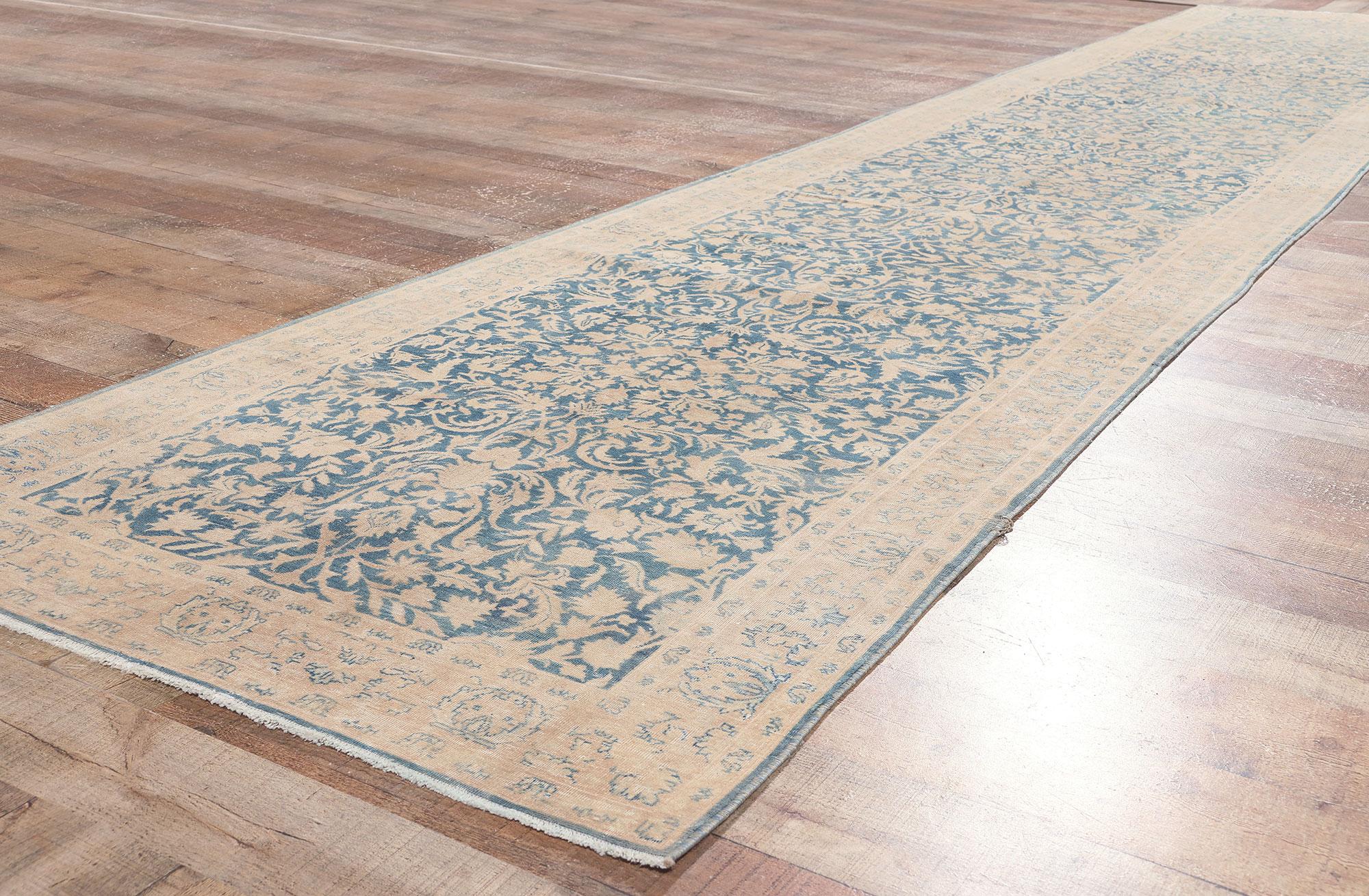 Distressed Antique Persian Kashan Runner, 03'00 x 15'10 For Sale 1