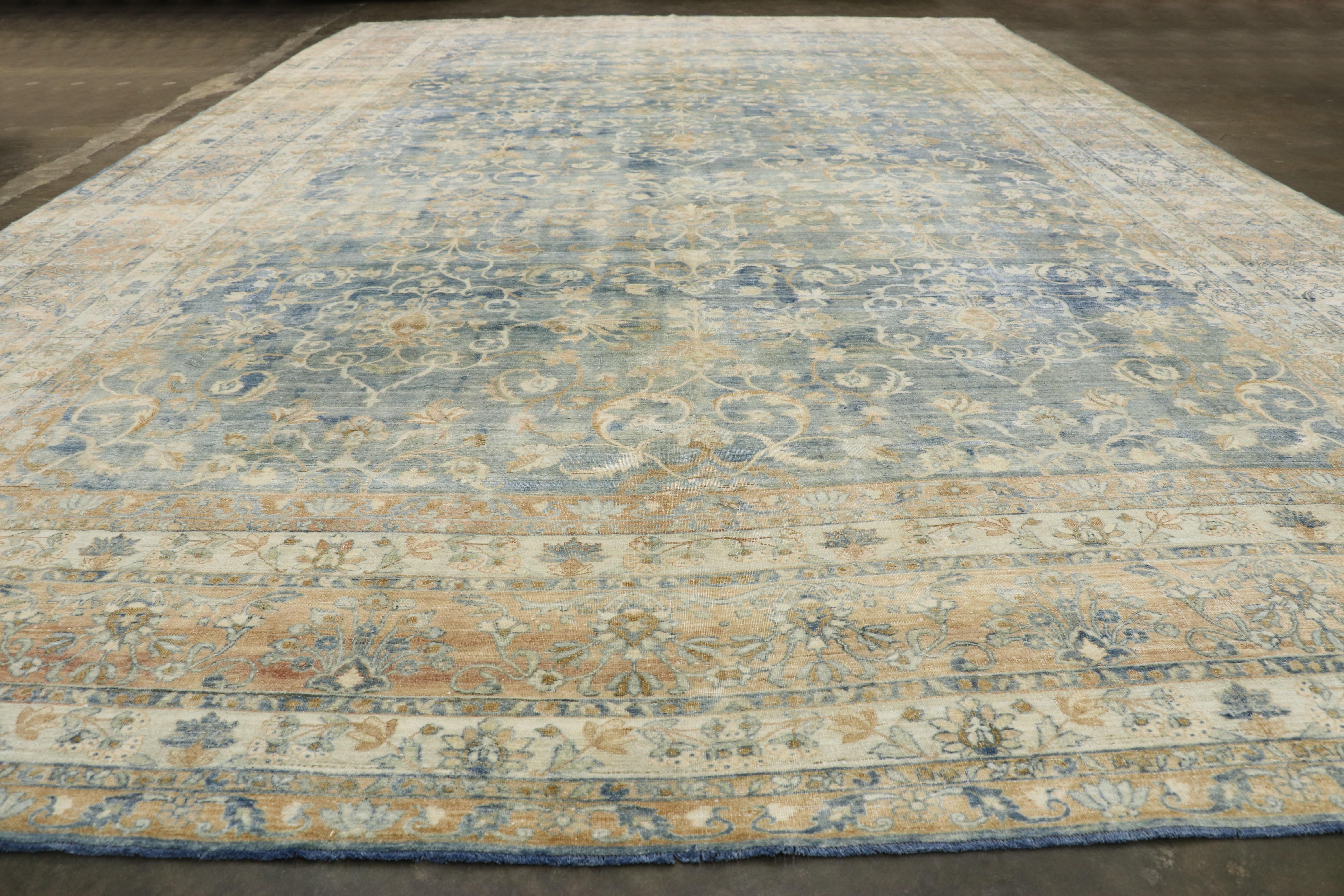 20th Century Distressed Antique Persian Kerman Rug Hotel Lobby Size For Sale
