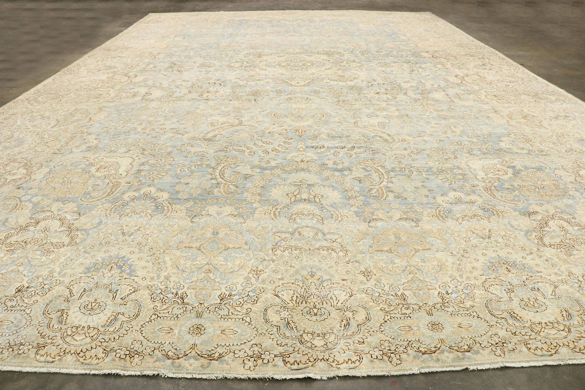 20th Century Distressed Antique Persian Kerman Palace Rug with Cotswold Country Cottage Style For Sale
