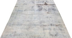 Beige Handmade Distressed Antique Persian Kerman Wool Rug