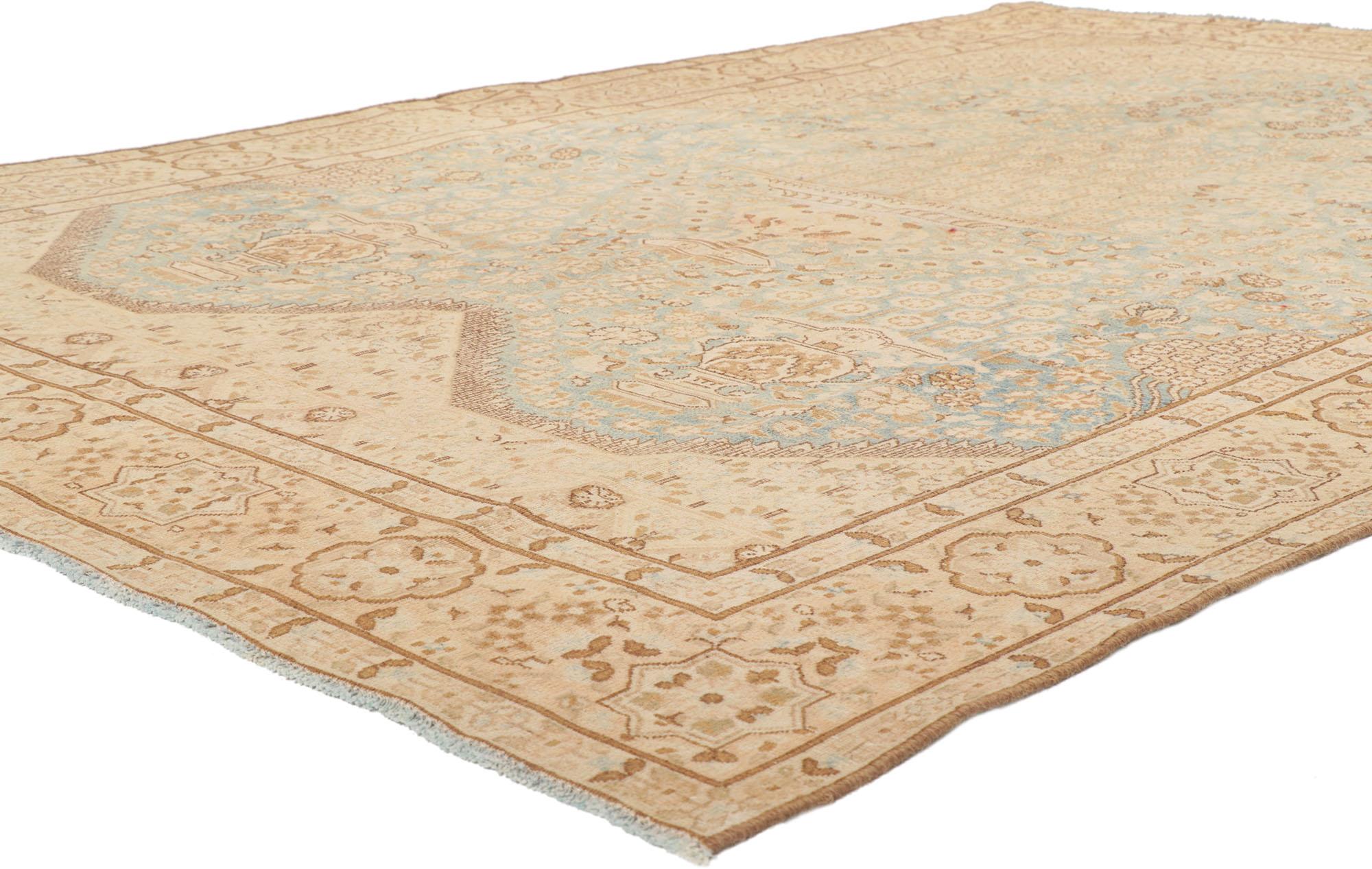 53739 Antique Persian Kerman Rug, 06'08 x 09'10.
Quiet sophistication meets relaxed refinement in this hand knotted wool antique Persian Kerman rug. Get ready to be transported to a peaceful and captivating place with this antique Persian Kerman rug