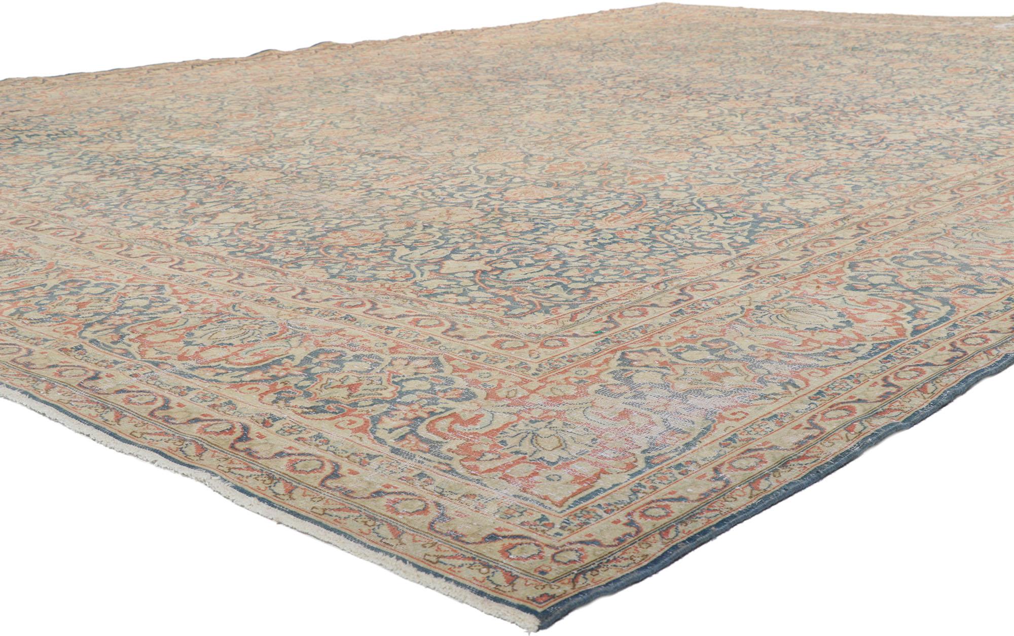 61024 Antique Persian Kerman rug, 11'03 x 16'04.
Distressed. Desirable age wear. Antique wash. Abrash. Hand-knotted wool. Made in Iran.
 