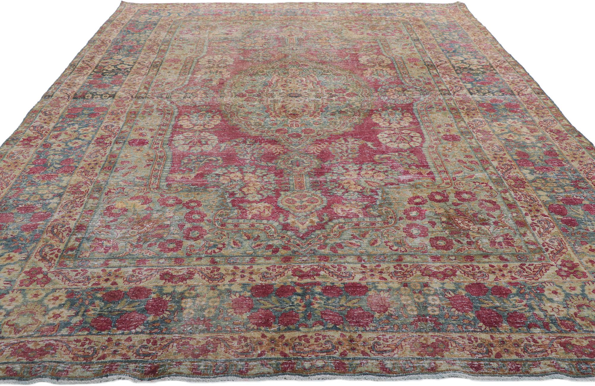 Kirman Distressed Antique Persian Kerman Rug For Sale