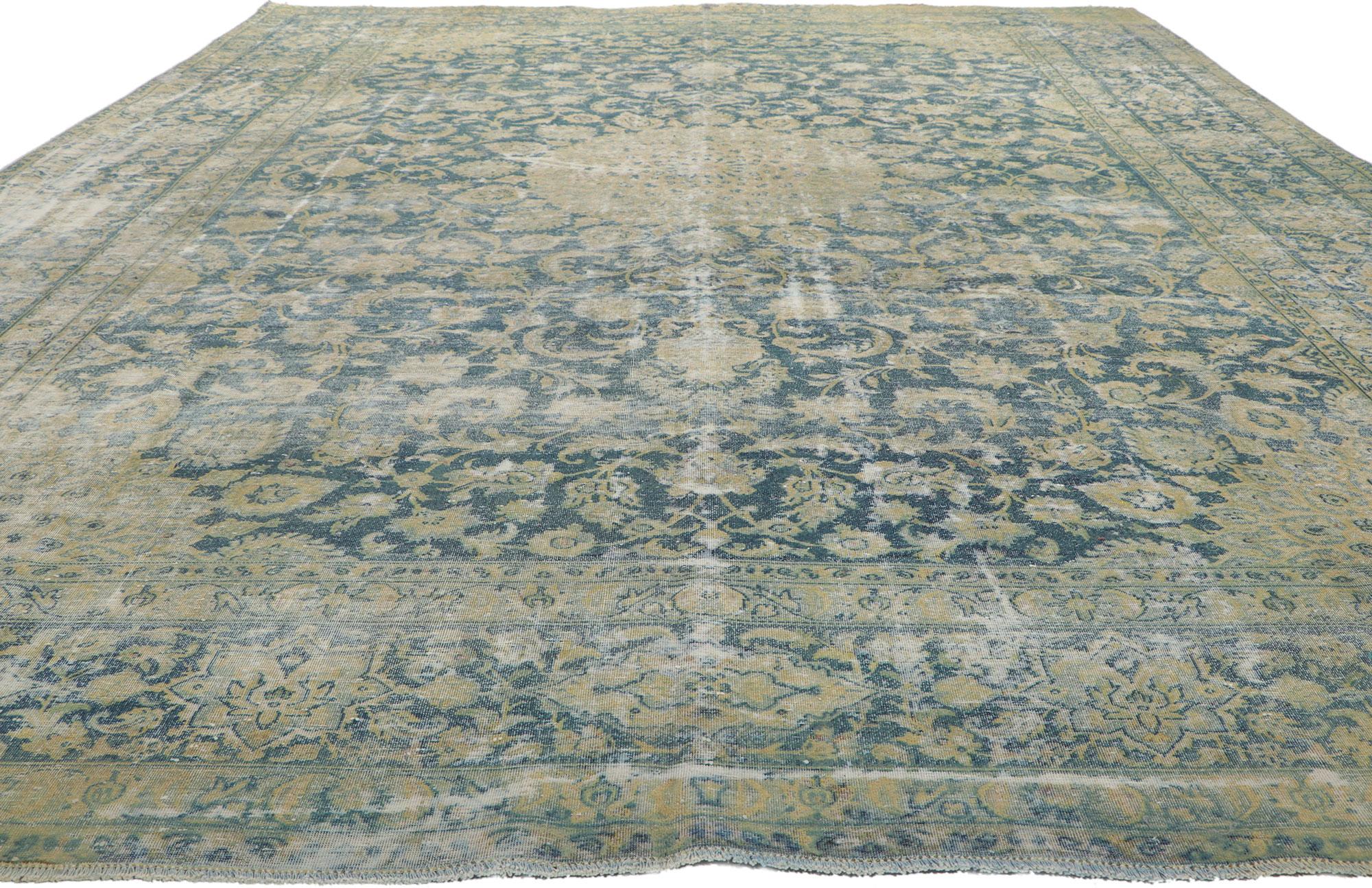 Hand-Knotted Distressed Antique Persian Kerman Rug For Sale