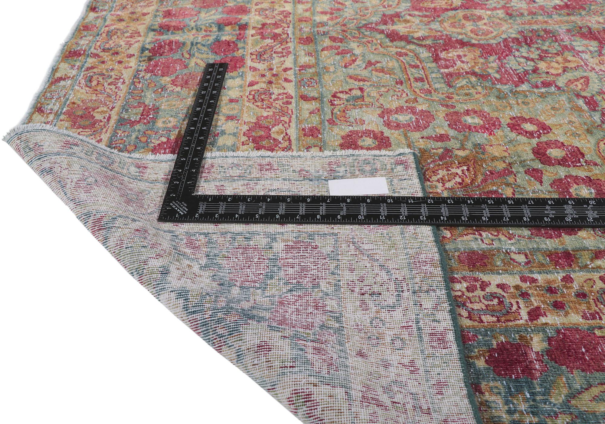 Distressed Antique Persian Kerman Rug In Distressed Condition For Sale In Dallas, TX