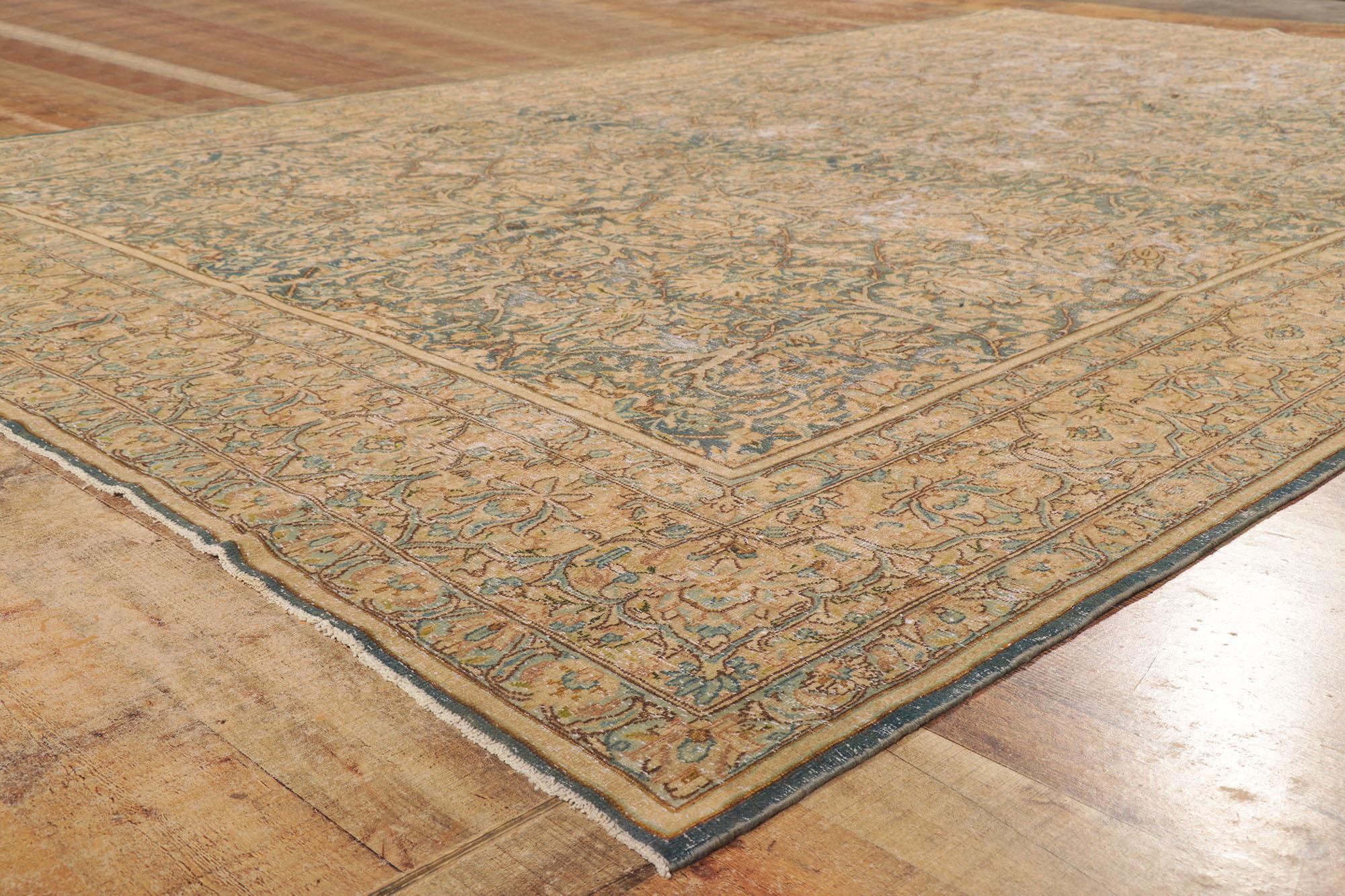 20th Century Antique-Worn Persian Kerman Rug, Rugged Beauty Meets Laid-Back Luxury For Sale