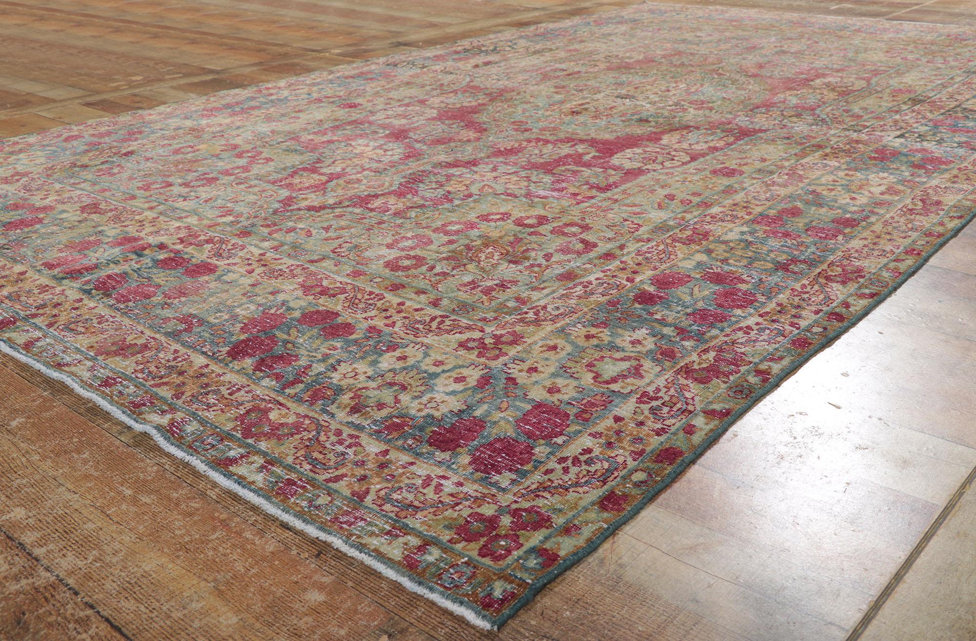 20th Century Distressed Antique Persian Kerman Rug For Sale