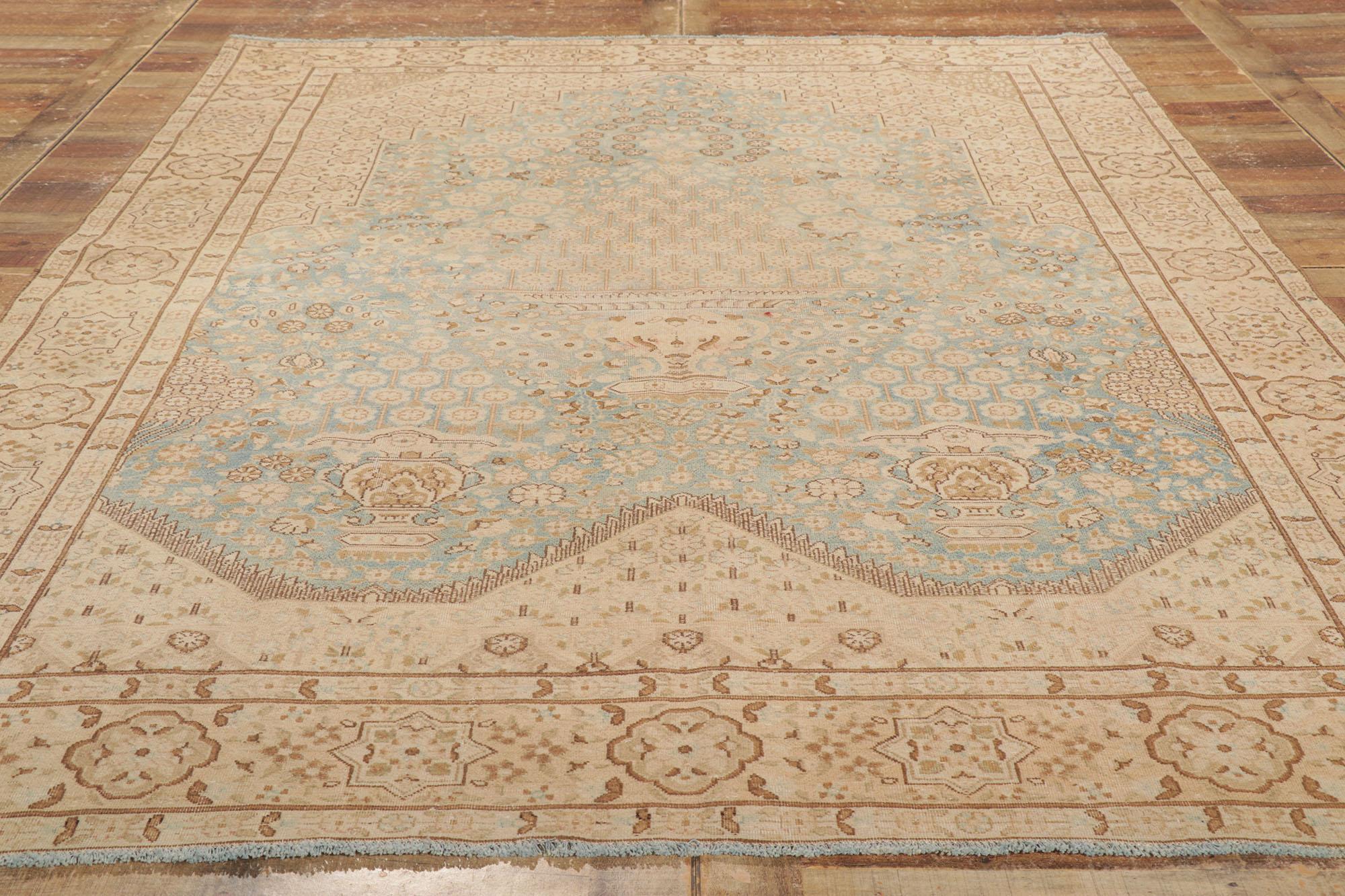 Wool Antique Persian Kerman Rug, Quiet Sophistication Meets Relaxed Refinement For Sale